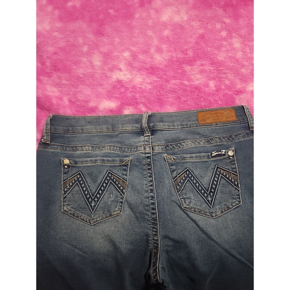 Seven7 Jeans Womens Size 10 34x23 Mid Rise Girlfriend Cropped Blue Stretch - Picture 11 of 13
